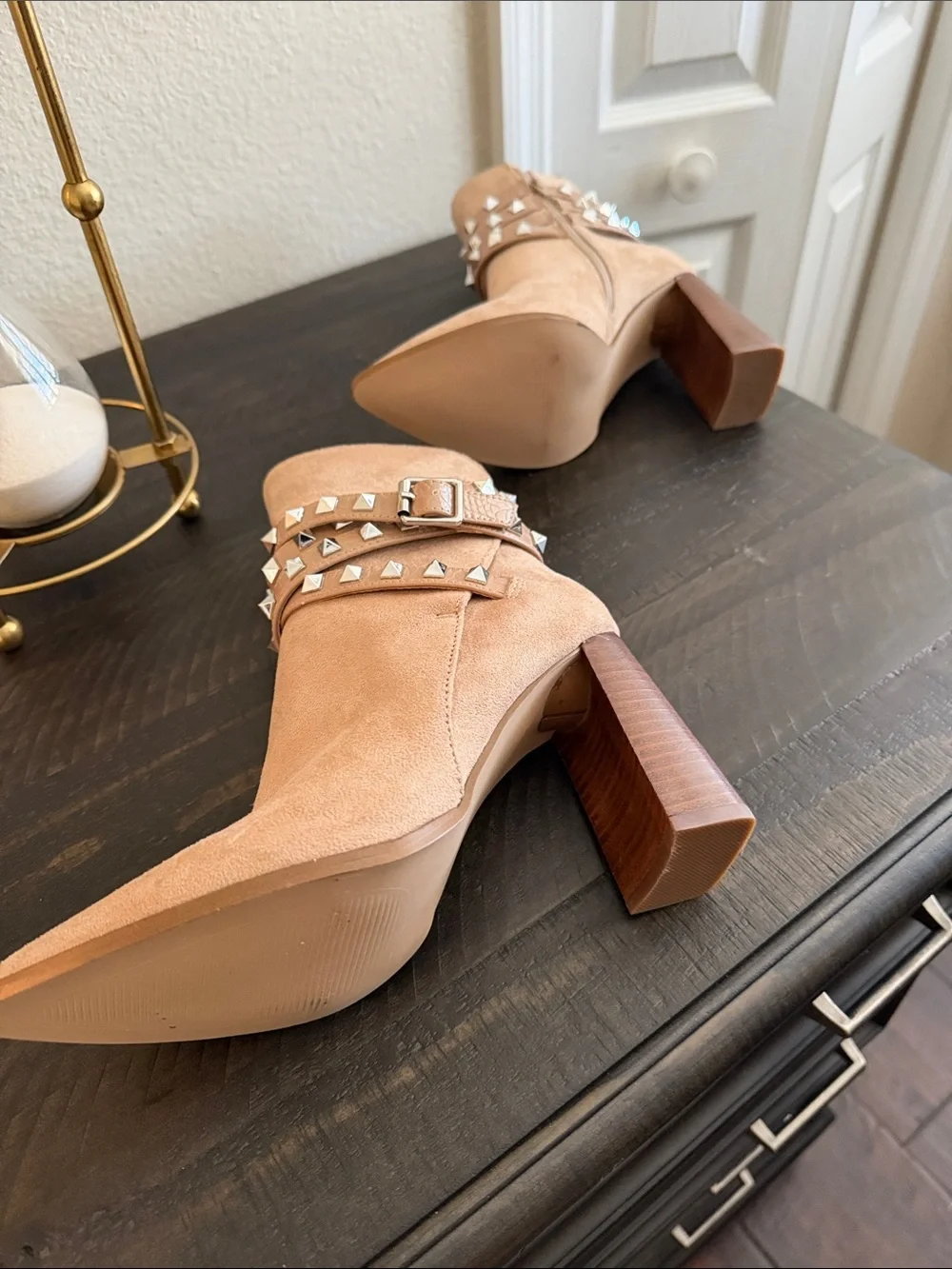 NWOT Steve Madden Taupe Stud-Strap Pointed Ankle Boots
